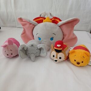 Disney Store Tsum Tsum Dumbo Plush Elephant Stuffed Carry Bag 12" + 4 Littles